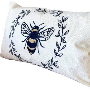 12"x20" Linen French Country Farmhouse Bee Leaf Wreath Throw Pillow Cover New